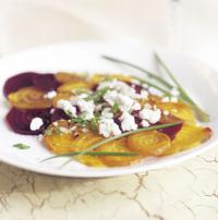 Roasted beets with maple dressing and goat cheese